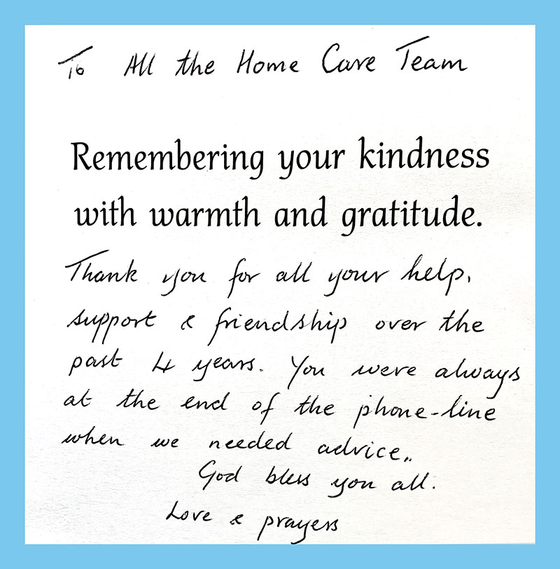 Thank you message to the Home Care Team